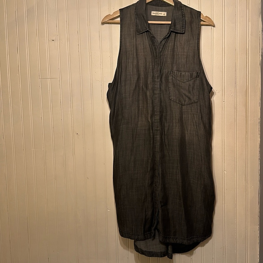 Abercrombie Ladies SZ L mini-shirt dress in Charcoal. Sleeveless, button front